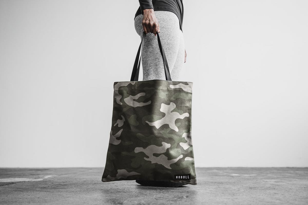 Nobull Waxed Canvas Tote Women's Bags Green Camo | Australia (TH4839)